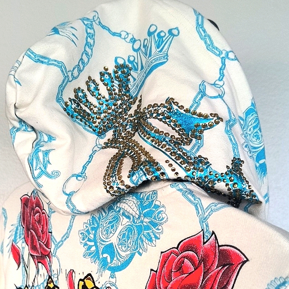 Christian Audigier Multicolor Floral Hoodie Jacket - Picture 9 of 12